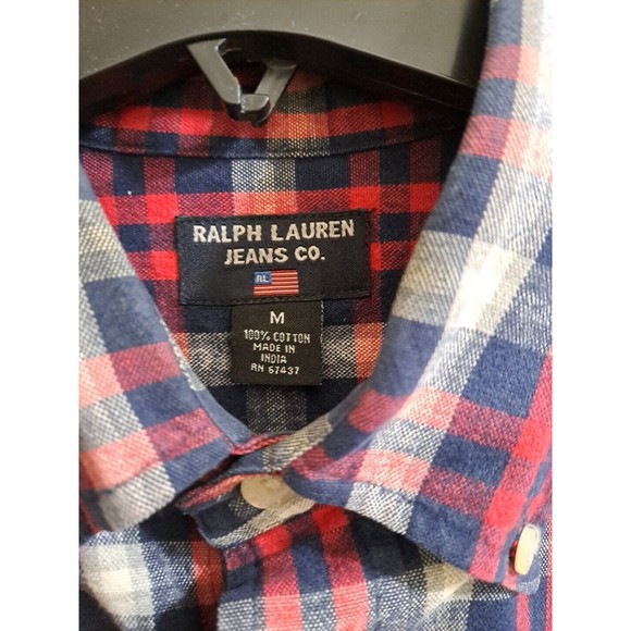 Vtg Ralph Lauren Polo Jeans Co Shirt Mens M Blue Red Plaid Button Up Heavyweight - Picture 2 of 7